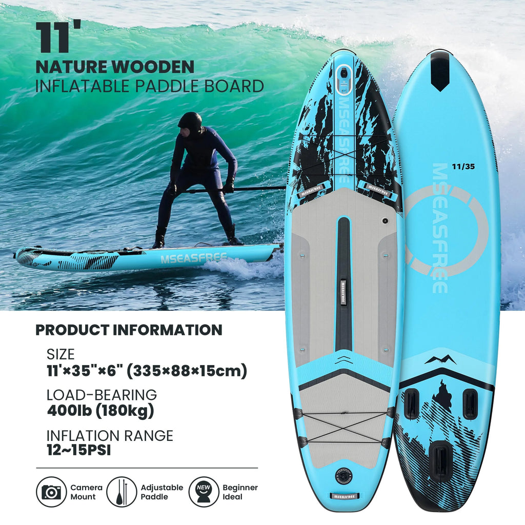 MSEASFREE Planche de Stand Up Paddle gonflable 11,5 ft Polyvalente Planche de pêche Stand up Paddle avec accessoires SUP complets