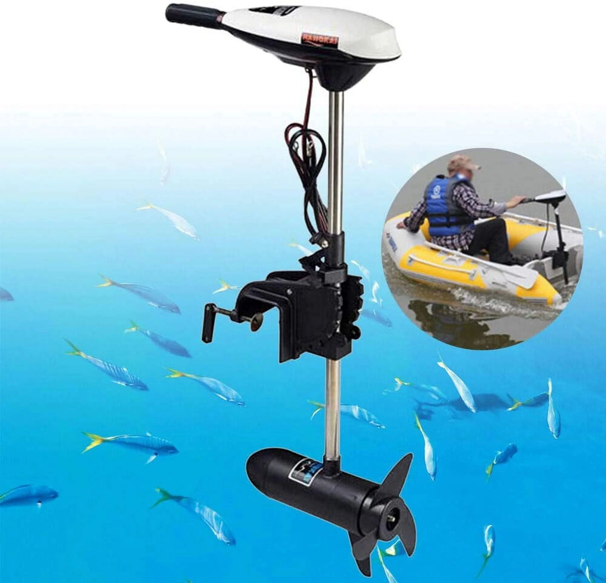 Moteur électrique de pêche TFCFL 65 Lbs 12 V 660 W ET65L avec poignée télescopique, F5-R2, commande de poussée, moteur hors-bord pour bateau