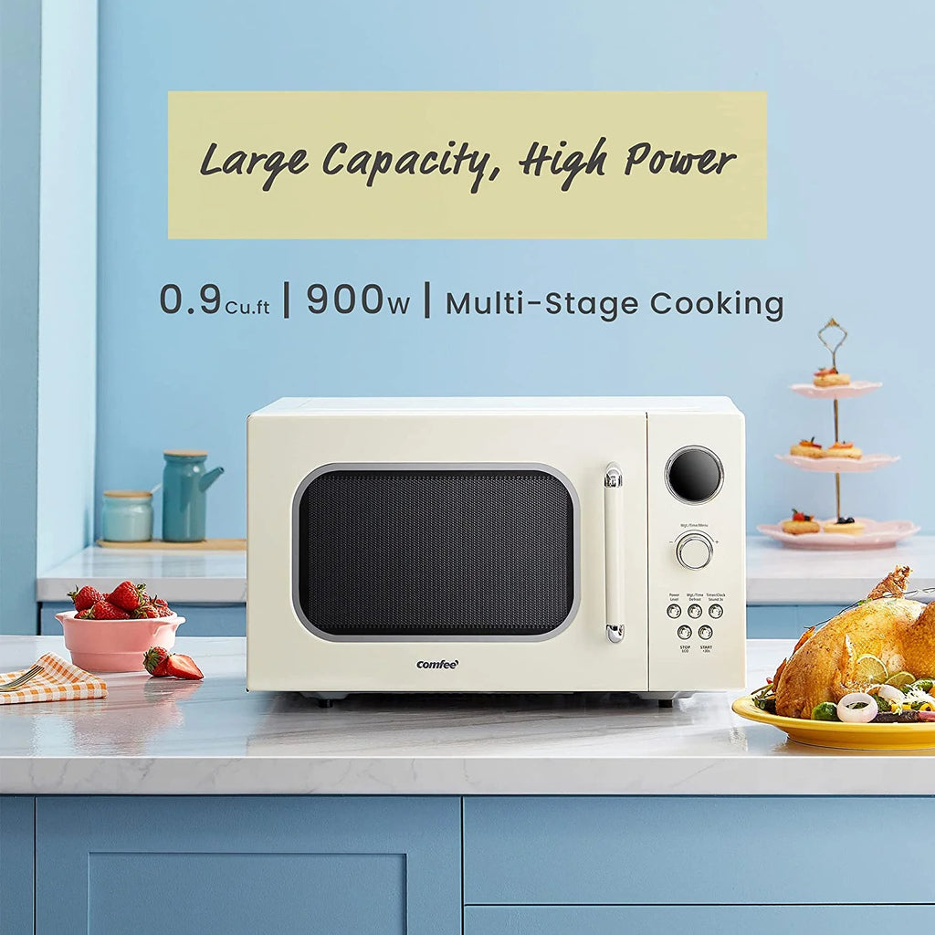 Comfee' Micro-ondes rétro avec affichage numérique LED, 0,9 pi³, 900 W, Abricot, CM-M092AAT