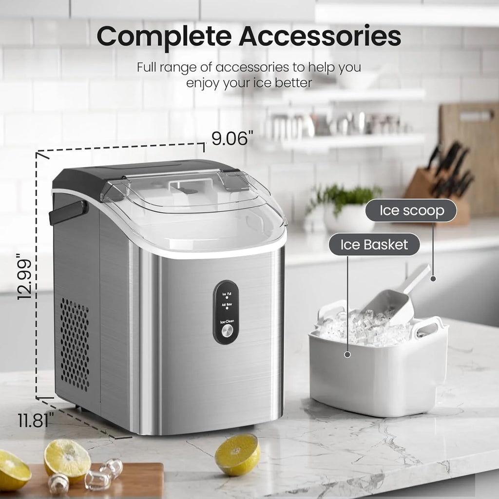 Machine à glaçons Auseo à glaçons en pépites, de comptoir, prête en 6 min, 35 lb par jour, avec nettoyage automatique, machine à glaçons à ultrasons portable pour maison/bureau/bar, noire