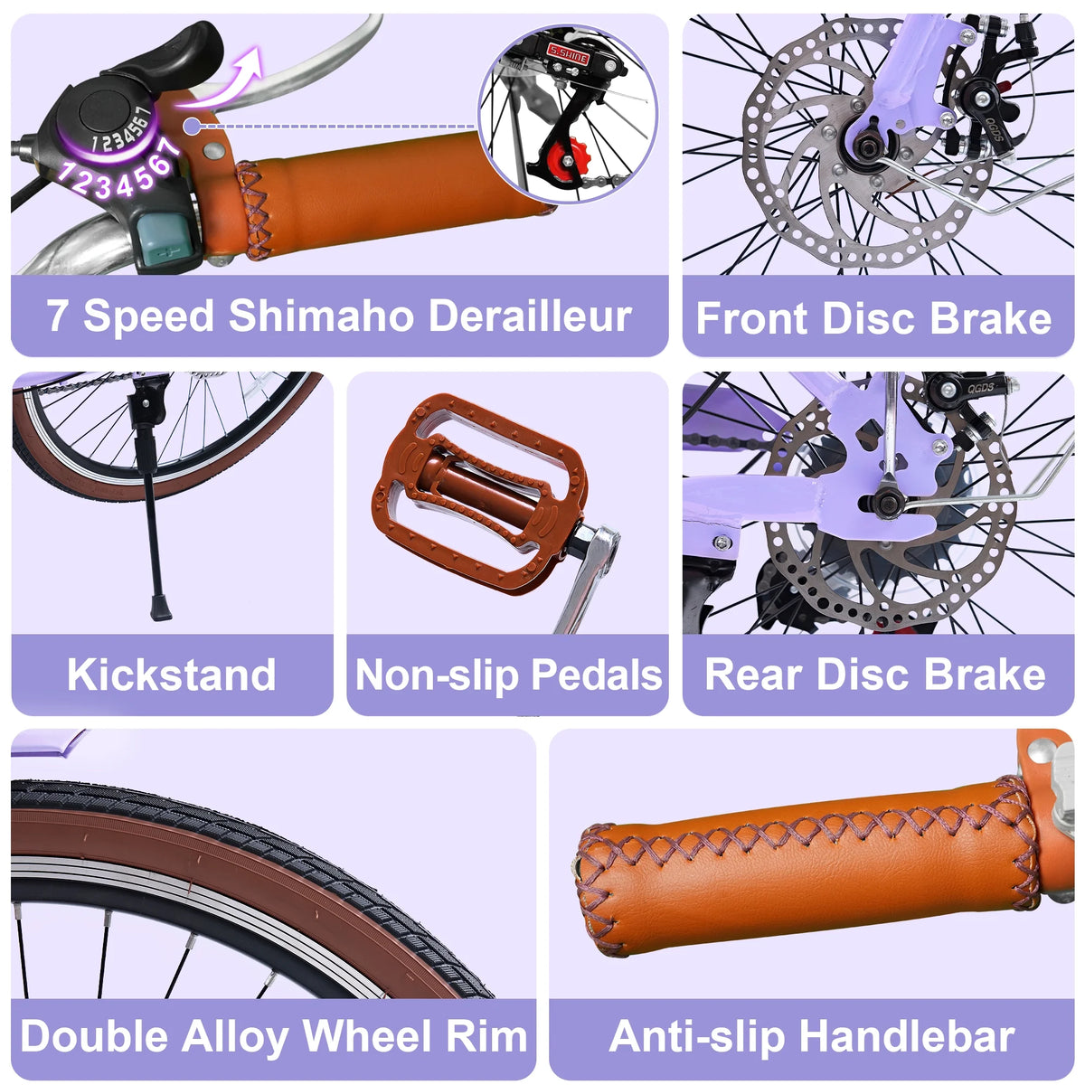 26 Vélos de Plage pour Femme, Vélos Pipleo pour Femme avec Panier en Rotin, 7 Vitesses & Cadre Ouvert