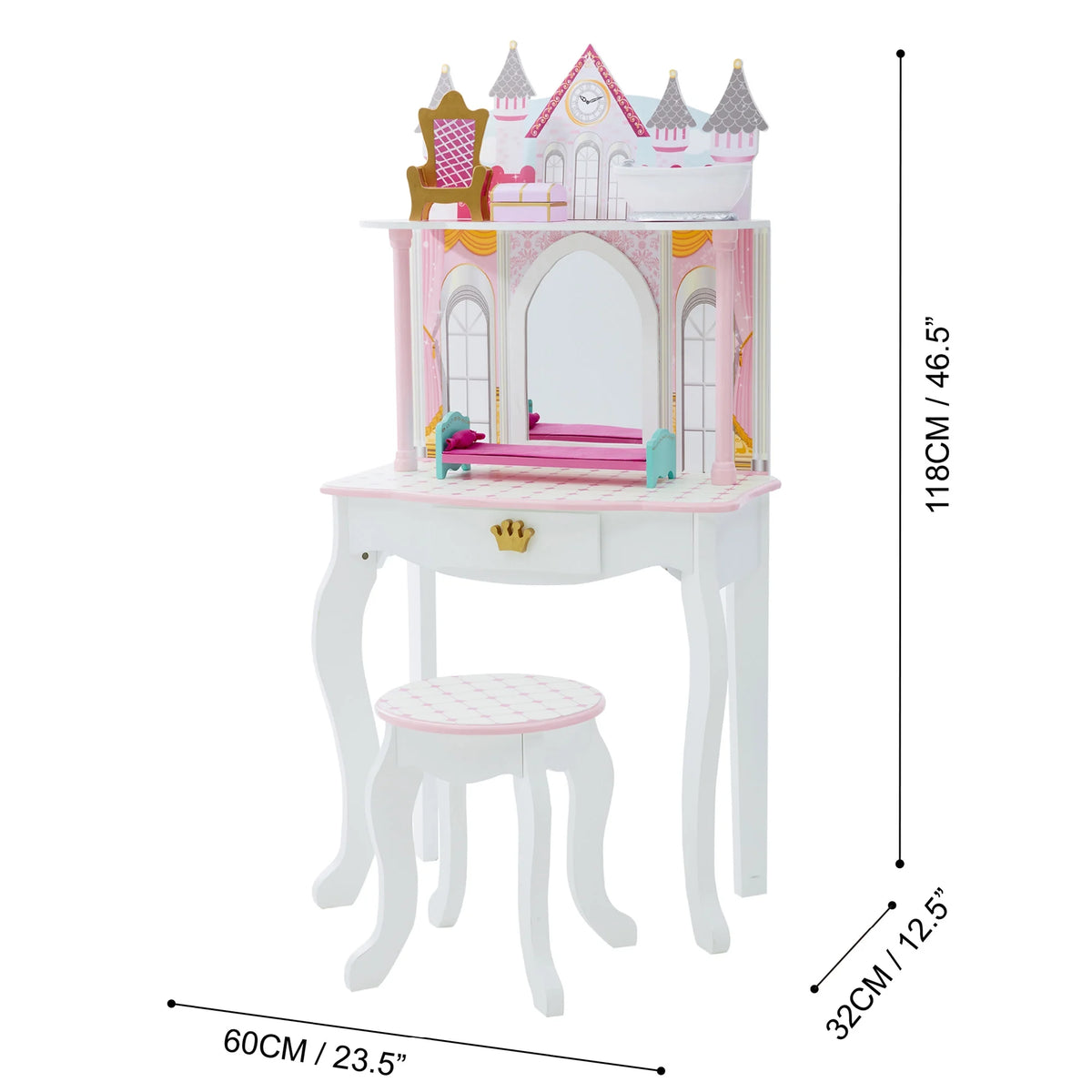 Ensemble coiffeuse et tabouret pour enfant Fantasy Fields au design de château, rose
