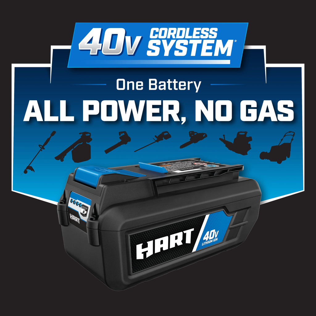 Kit de tondeuse autotractée sans balais HART 40 volts de 20 pouces, (1) batterie lithium-ion 6,0 Ah