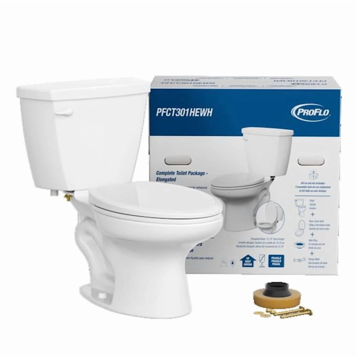 Proflo Pfct301he Toilette allongée complète à deux pièces 1,28 gpf - Blanc
