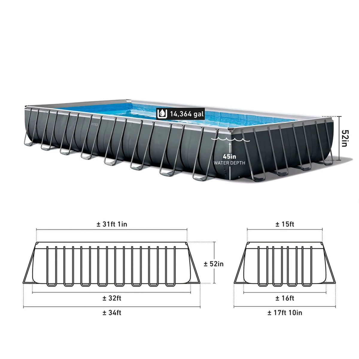 Piscine rectangulaire Intex 26373EH 32' x 16' x 52 avec structure Ultra XTR et pompe