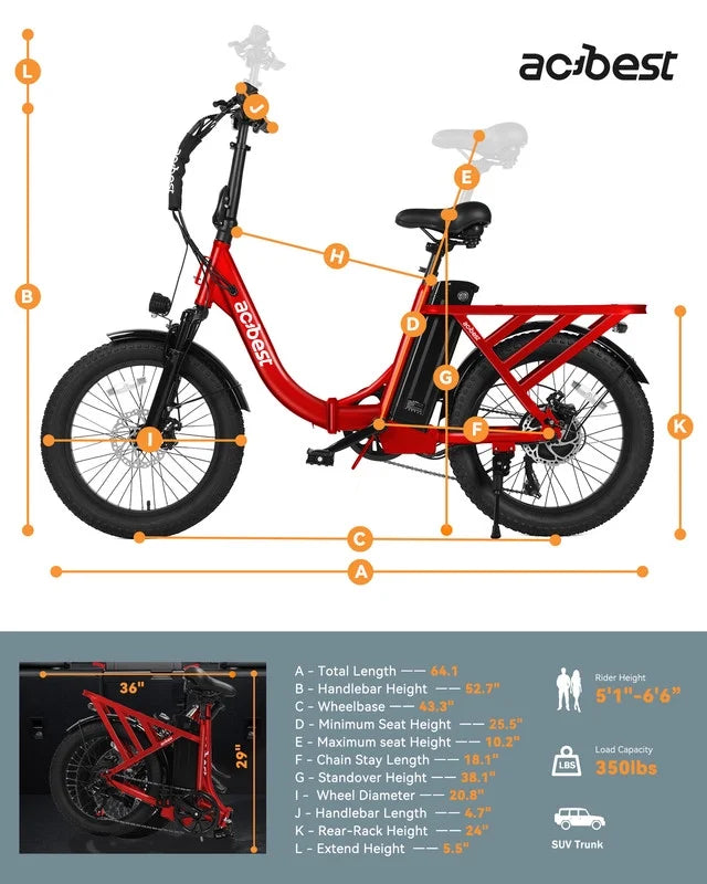 Vélo électrique Actbest pour adultes, Mars 20'' Pneu large Vélo pliant électrique avec moteur de pointe 1200W, 7 vitesses 28MPH, Batterie amovible 48V 499Wh, Potence de vélo réglable, Vélo électrique pliable UL2849 (Noir)