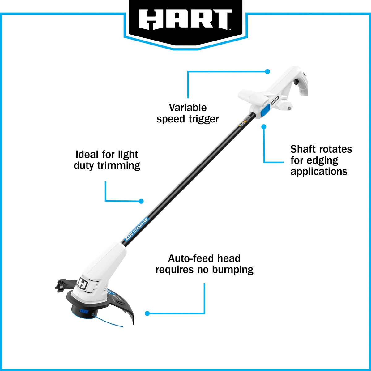 Kit combiné de coupe-bordures/souffleur de feuilles Bazooka HART 20 volts de 10 pouces, (1) batterie lithium-ion 2,0 Ah