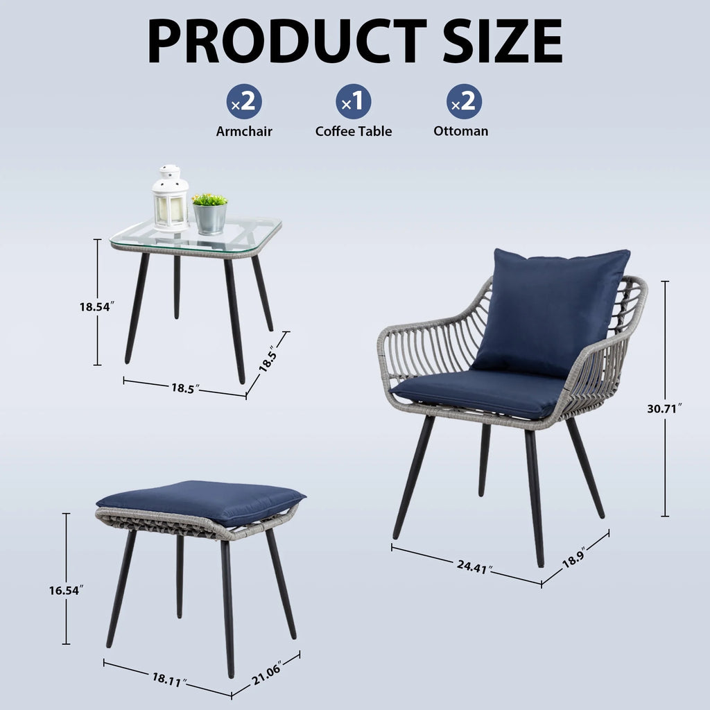 Salon de jardin Ainfox 7 pièces en promotion, canapé en rotin gris avec coussins gris