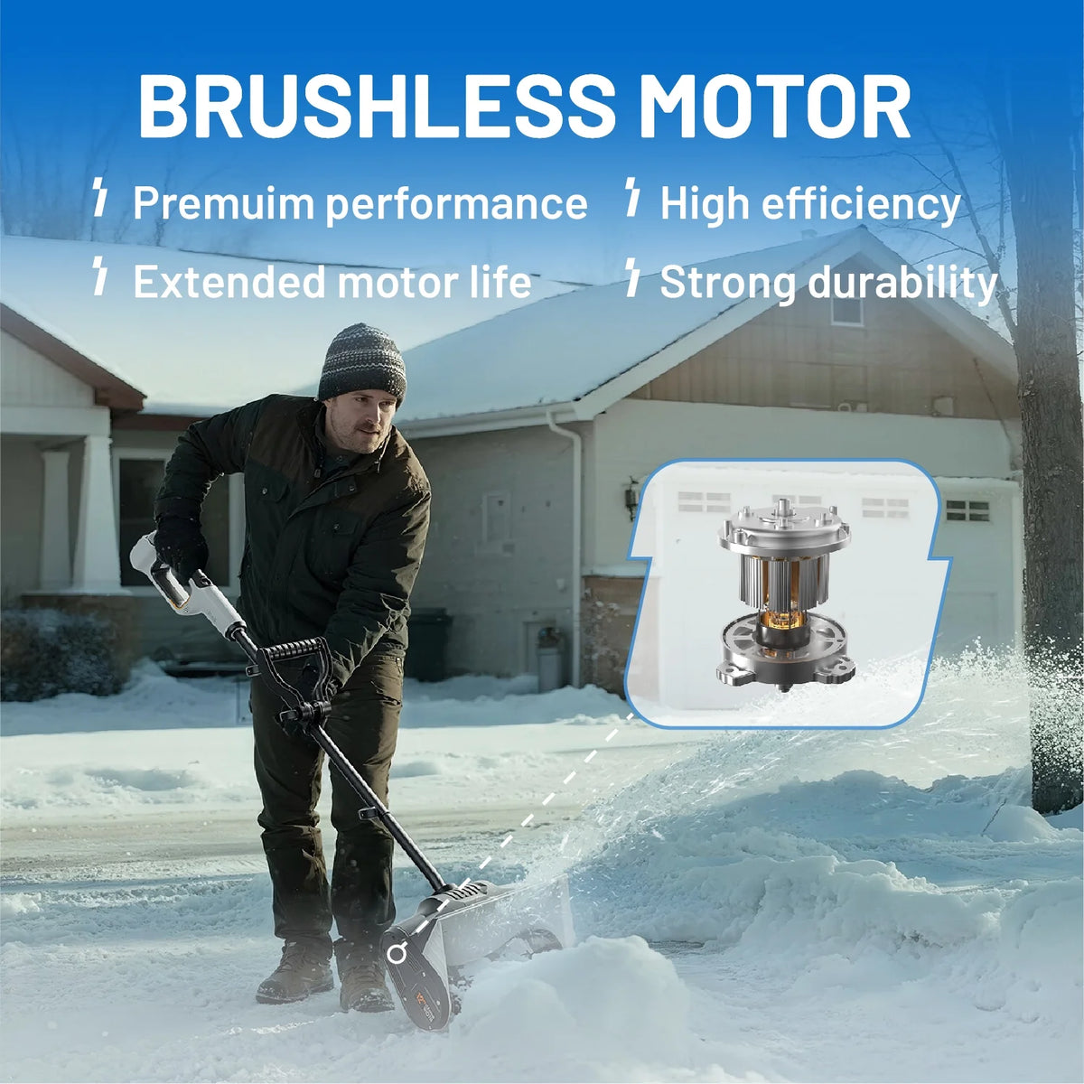 Pelle à neige sans fil Litheli U20, Souffleuse à neige 20V alimentée par batterie 12, Souffleuse à neige sur batterie avec moteur sans balais + Batterie portable 4.0Ah