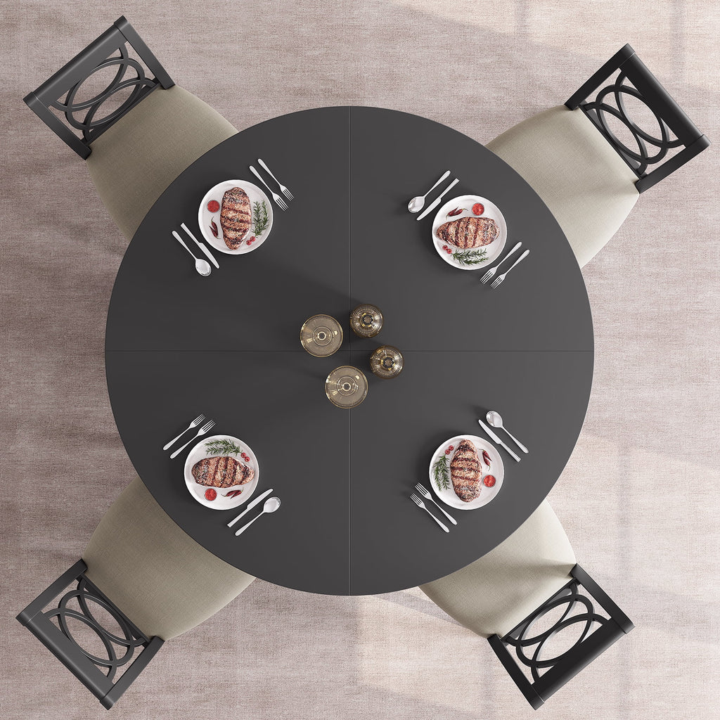 Ensemble de grande table à manger ronde de 47 po pour 4 à 6 personnes, table à manger en bois de style milieu du siècle avec plateau large et piètement en X, table de salle à manger pour la maison, la salle à manger ou le salon (chaises non incluses)