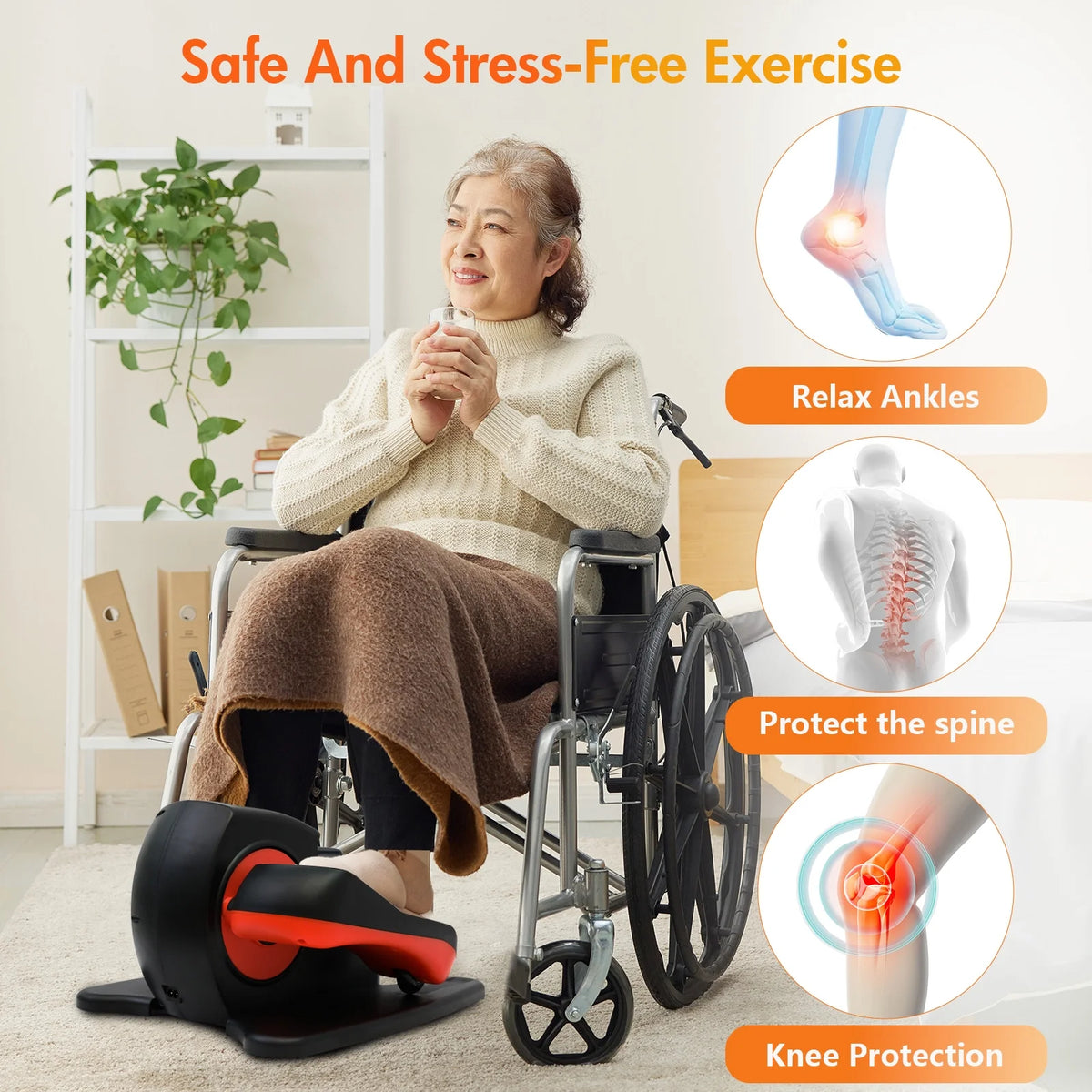 Vélo elliptique de bureau Baokaler, appareil d’exercice électrique pour les jambes assis, pour seniors, 12 vitesses réglables avec télécommande
