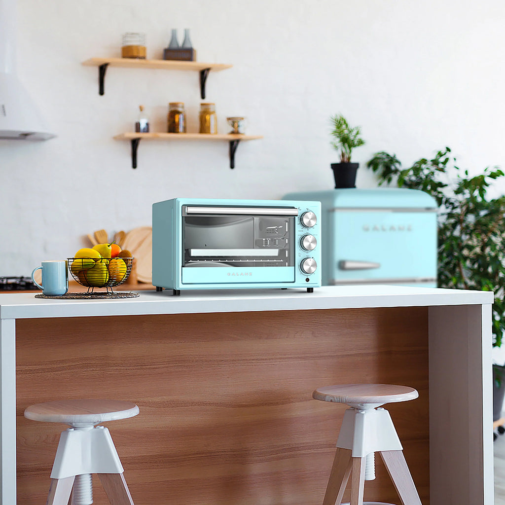 Four grille-pain rétro Galanz, convection naturelle, voyant lumineux, 8 programmes de cuisson, 1 500 W, 120 V, capacité de 0,9 pi³, bleu