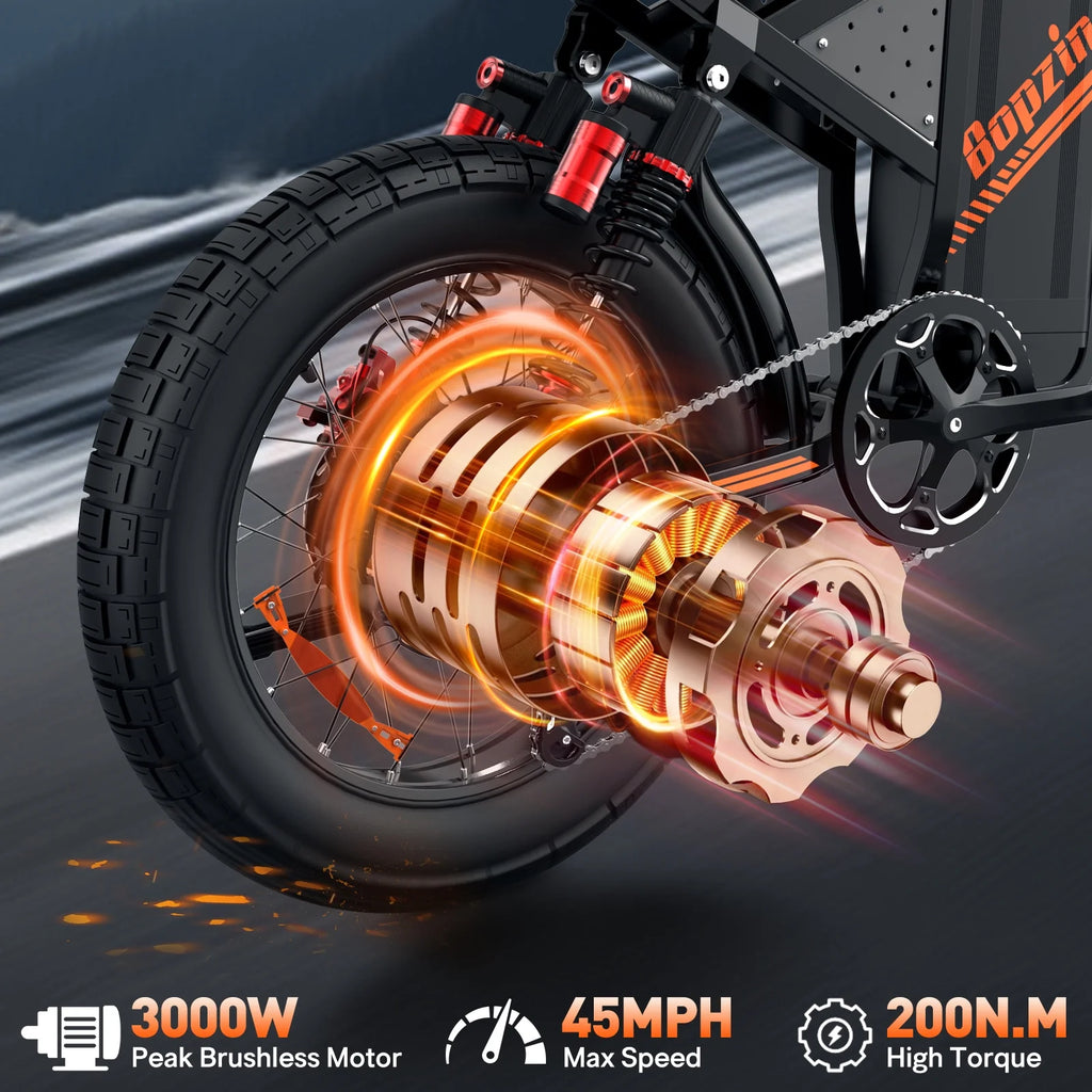 Moto tout-terrain électrique pour adultes, 60 V 35 Ah, 3 000 W, 45 mi/h et autonomie de 37 à 68 mi, vélo de montagne tout-terrain à pneus larges de 25 po, UL2849