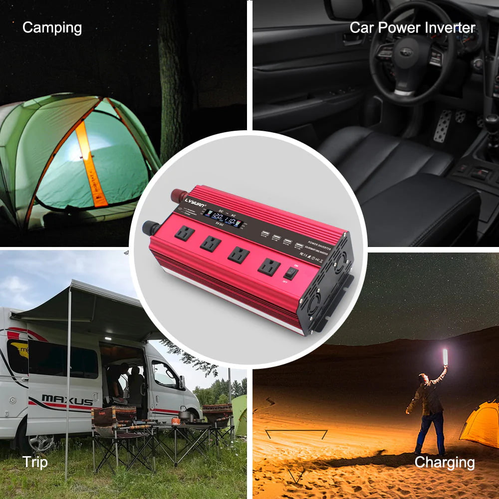 LVYUAN Onduleur de courant à onde sinusoïdale modifiée 3000 Watts 6000 Watts CC 12V vers CA 110V 120V Convertisseur pour voiture 4 ports USB 4 prises CA Télécommande