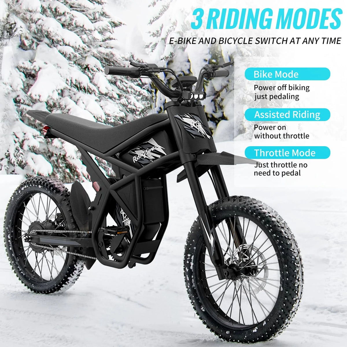 Riding'times GT73 Moto tout-terrain électrique pour adultes, 37 MPH 48V36.4AH 2400W 1747Wh Vélo électrique à double batterie, Autonomie de 85+ miles, Pneu de moto 25 Certifié UL2849, Suspension intégrale