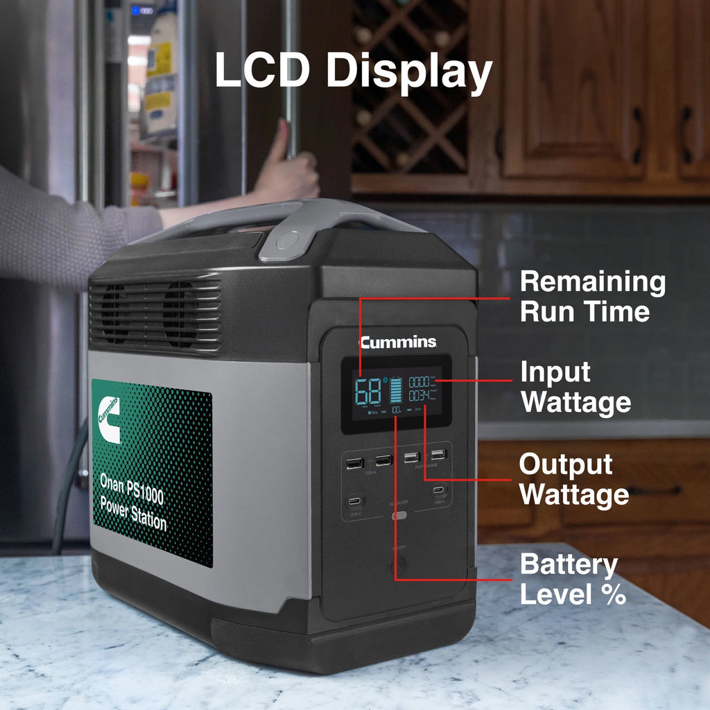 Station d’alimentation portable et générateur solaire à charge rapide Cummins 1008 Wh / 3 000 W de crête, prise CA à onde sinusoïdale pure, batterie lithium de secours (panneau solaire non inclus)