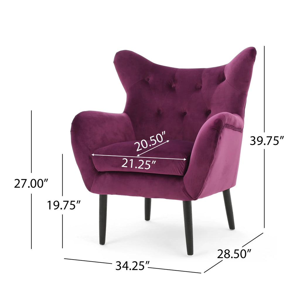 Fauteuil à oreilles en velours Noble House Simon, violet