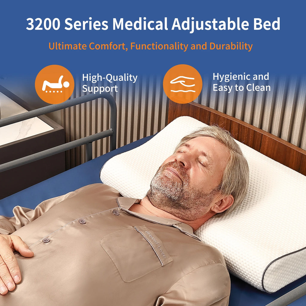 Lit d'hôpital ESHINE avec matelas imperméable 6 - Télécommande sans fil, tête de lit, roulettes de 2,5 pouces, inclinaison tête et pieds