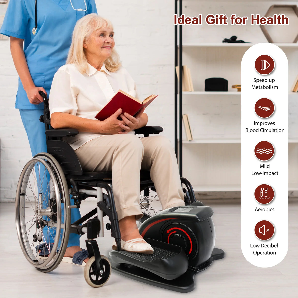 Vélo elliptique de bureau Baokaler, appareil d’exercice électrique pour les jambes assis, pour seniors, 12 vitesses réglables avec télécommande