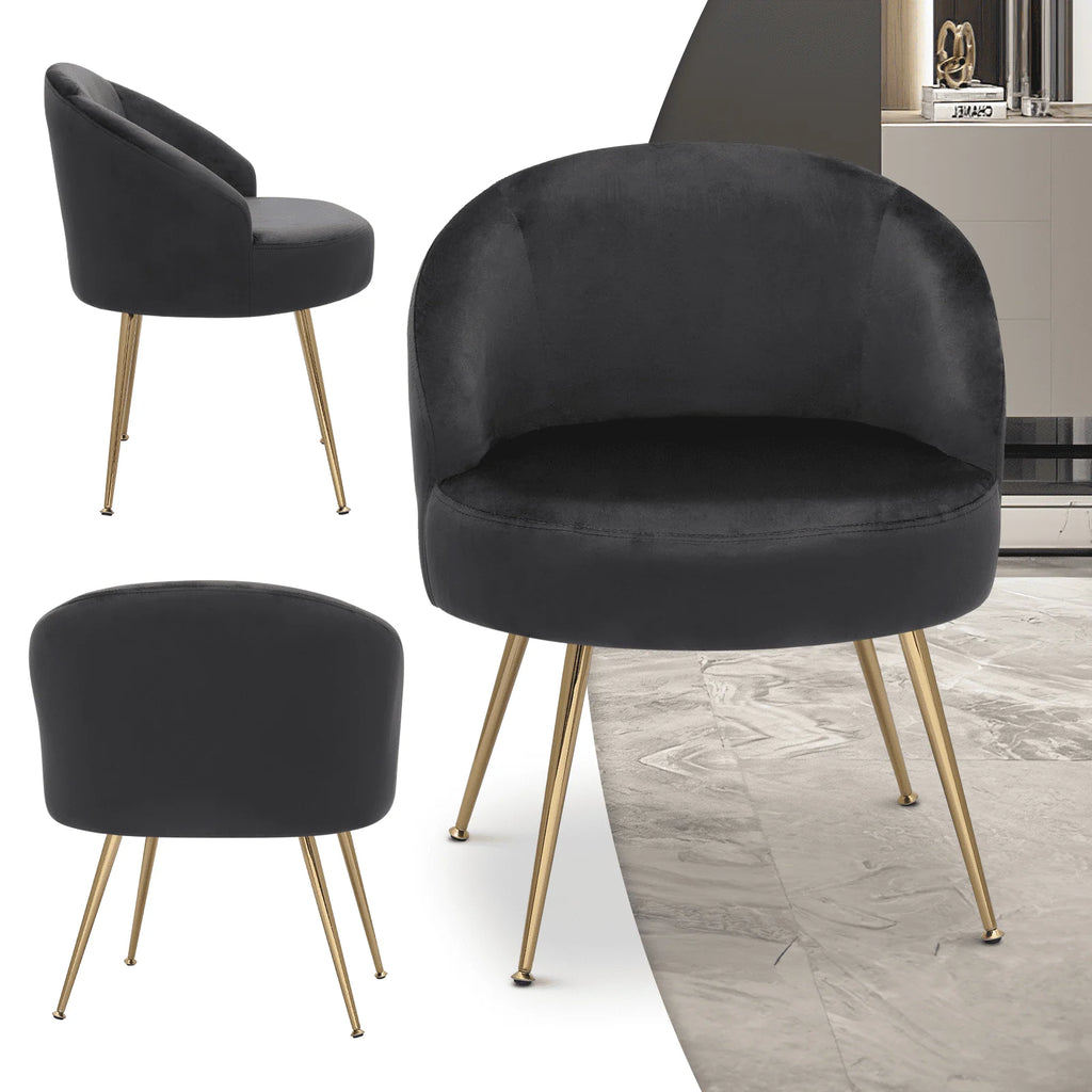 Fauteuil d'appoint en velours MoNiBloom, Fauteuil individuel moderne rembourré, Fauteuil club tonneau confortable pour salon avec pieds en métal doré pour chambre, salle de lecture, bureau, Noir