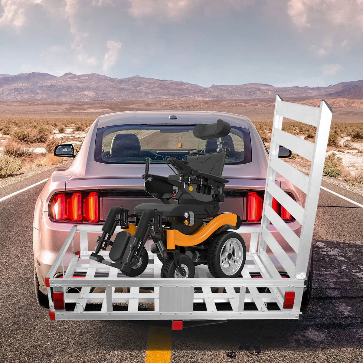 Rampe de chargement en aluminium sur attelage, plateforme extra large de 50, longerons latéraux renforcés, rampe de chargement sur attelage, porte-bagages avec rampe, porte-motoneige, équipement agricole