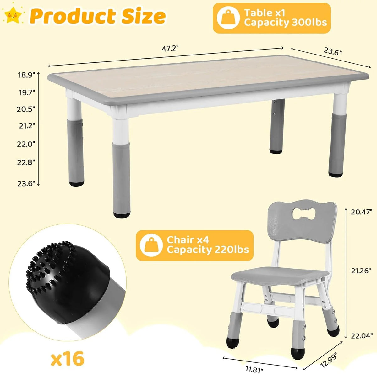 Ensemble table et 4 chaises pour enfants LAZY BUDDY, bureau réglable en hauteur pour tout-petits avec plateau graffiti, ensemble de table d’activités pour enfants pour crèche et maison