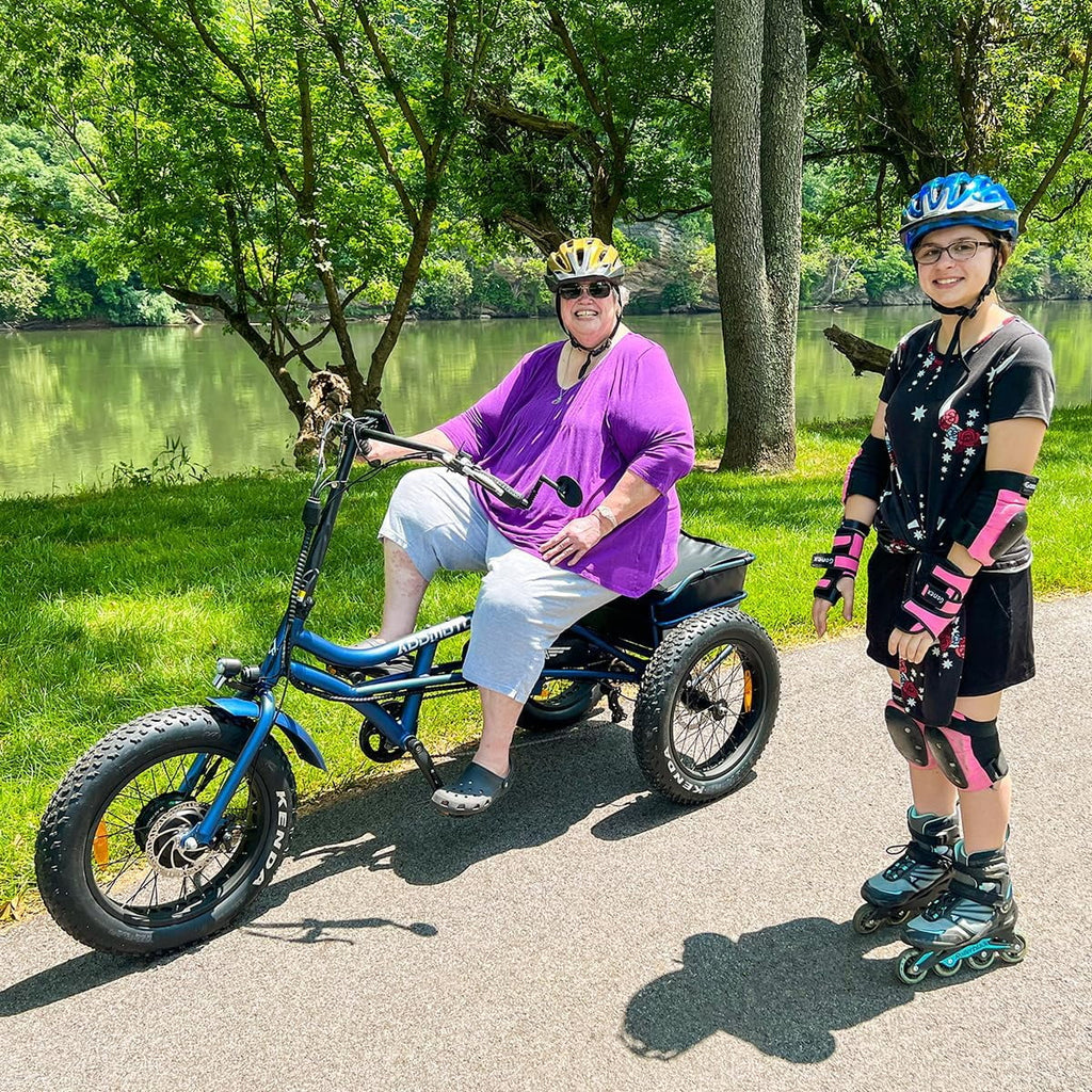 Tricycle électrique semi-allongé Addmotor M-360II, 85 mi, vélo électrique à 3 roues avec pneus larges pour adultes, tricycle électrique 750 W 48 V 20 Ah pour seniors, 20 pouces, avec différentiel de vitesse, vert