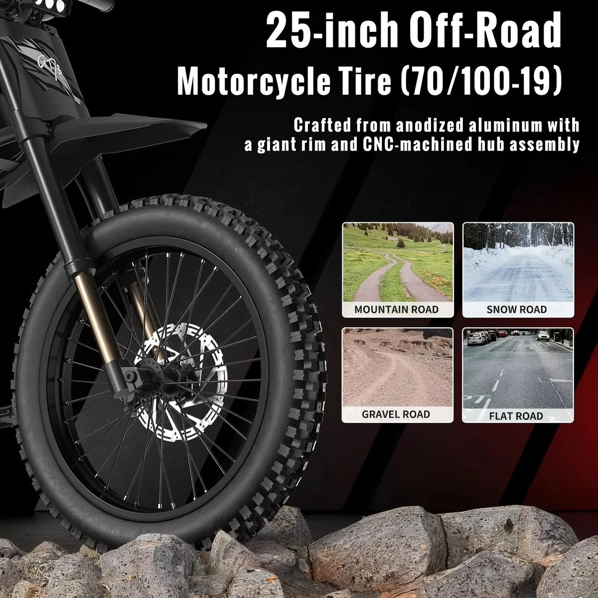 Moto électrique Ridingtimes GT73 2400W 48V 18.2AH*2 VÉLO électrique avec pneus 25 écran numérique Acier au carbone,NOIR