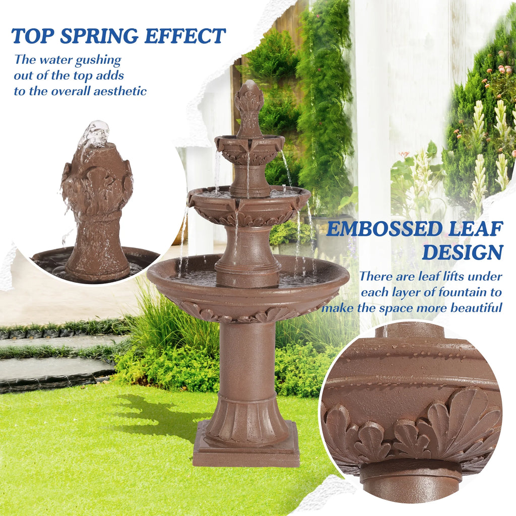MAGIC UNION Fontaine d’eau de jardin d’extérieur, fontaines et cascades italiennes de 48,4 po de haut, grande fontaine d’intérieur à trois niveaux avec cascade et bulleur, avec pompe, pour la décoration de la maison et de la cour