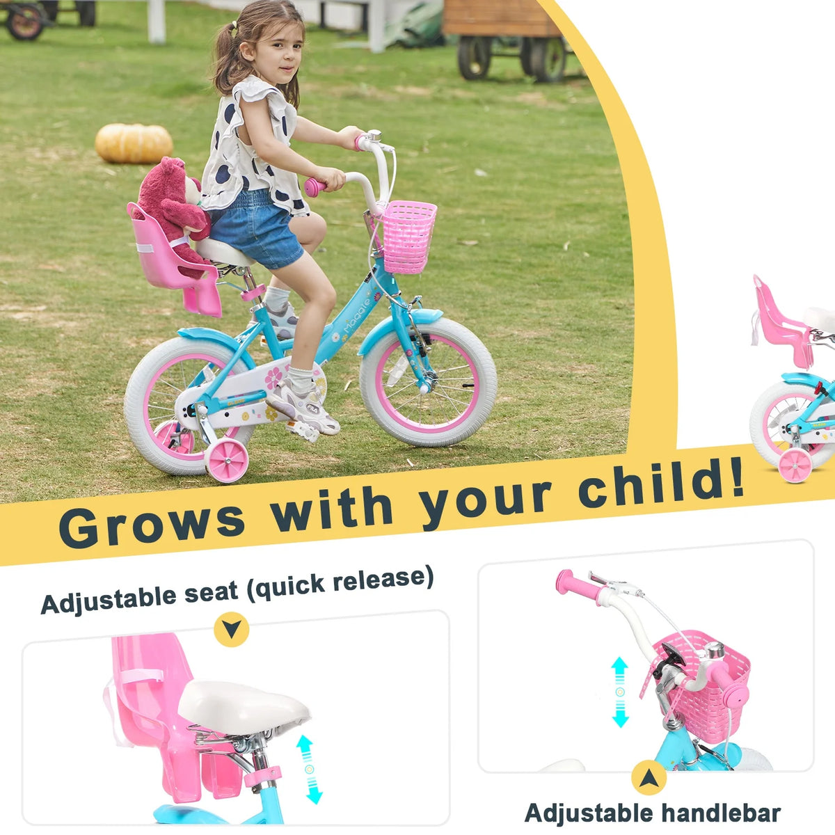 Vélo pour filles Glerc Maggie de 12 pouces pour enfants de 2 à 4 ans, Pêche