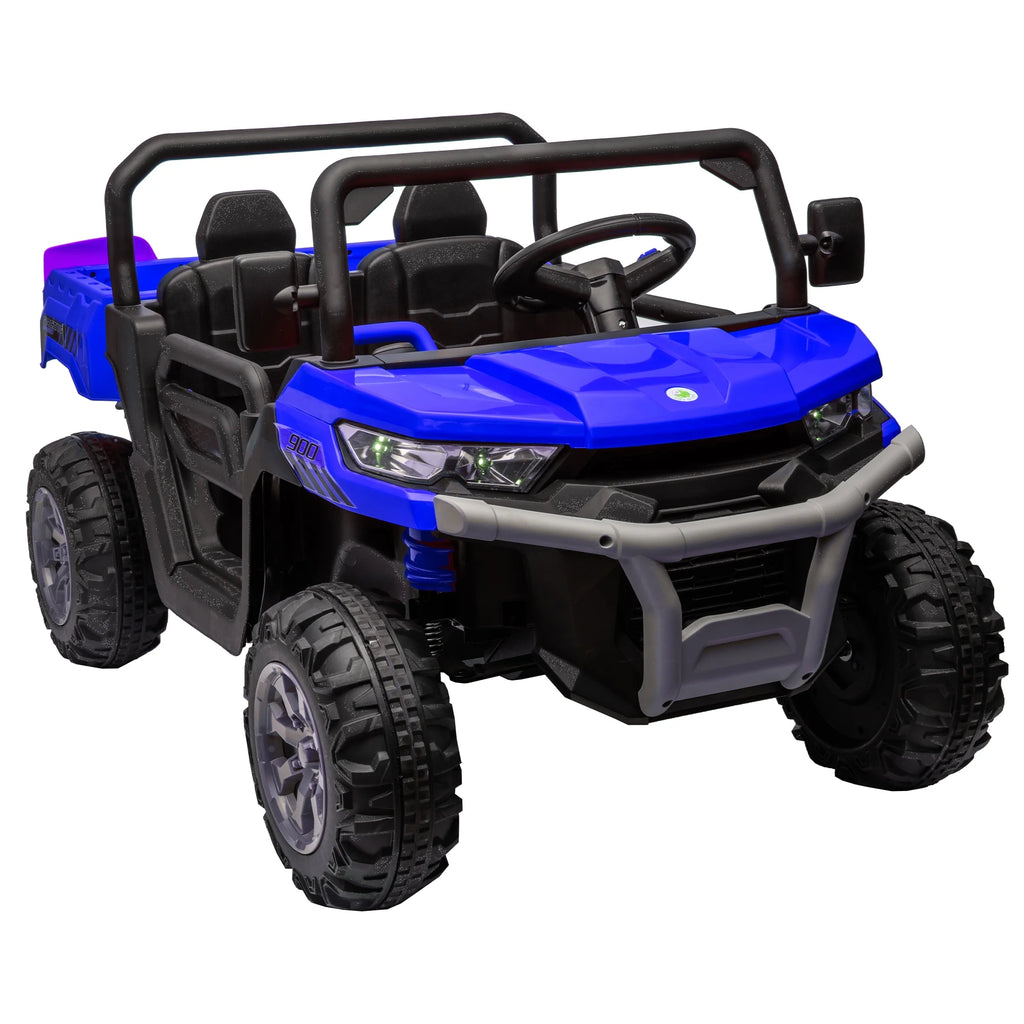 Xuanlur Voiture électrique pour enfants 24V 2 places, UTV avec moteur 2x200W, Jouet électrique 24 volts avec benne/pelle, Voiture électrique pour enfants avec pneus résistants, lumière LED, musique, télécommande, noire