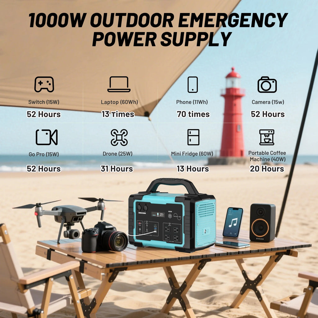 Station d’énergie portable Mondawe 1 000 W, générateur solaire 1 024 Wh avec prise CA pour la maison, le camping et les urgences