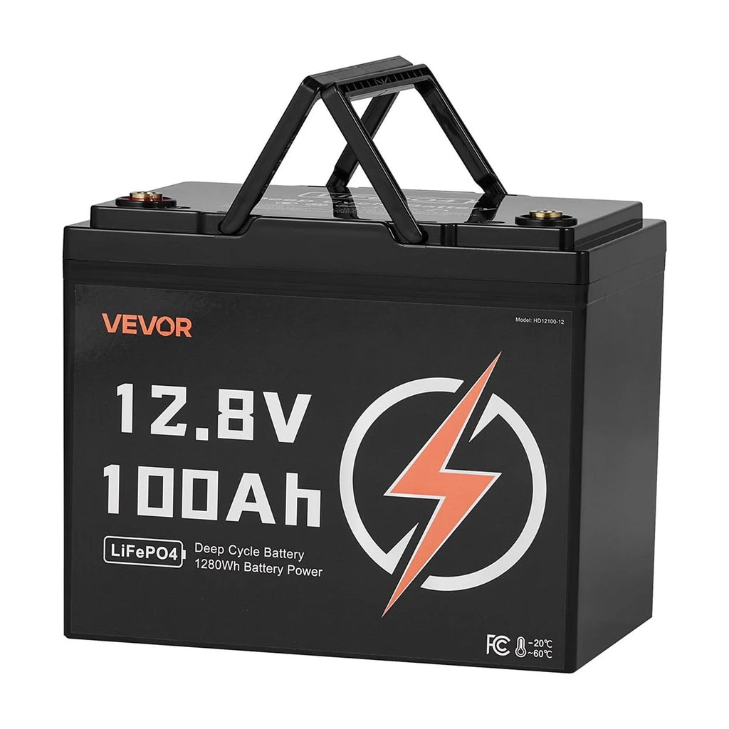 Batterie LiFePO4 VEVOR 12V 100Ah, Jusqu'à 15000 Cycles, Batterie Lithium Fer Phosphate à Décharge Profonde avec BMS Intégré,Protection à Basse Température,Durée de Vie de 10 Ans,pour Stockage d'Énergie Solaire Domestique Hors Réseau