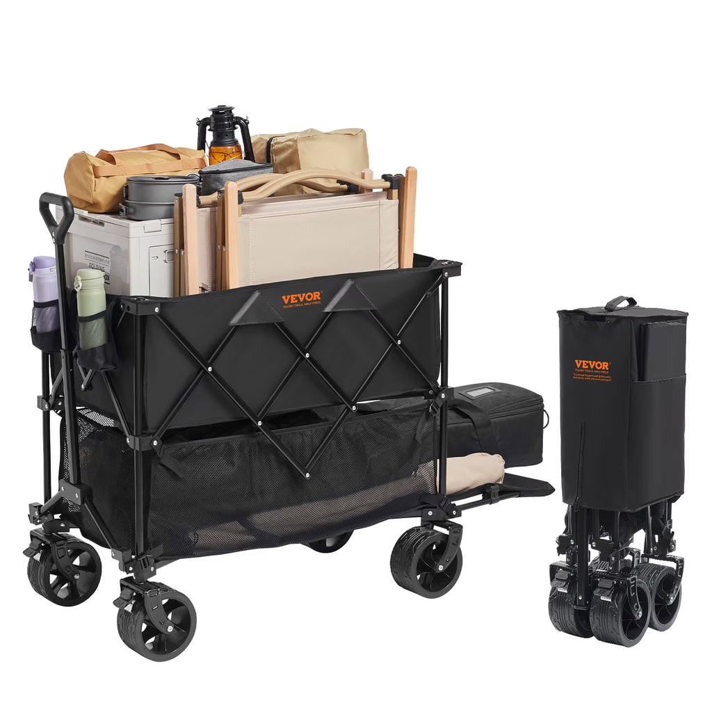 Chariot pliant à deux niveaux VEVOR, chariot pliable de 400 L avec roues tout-terrain, chariot pliant robuste d’une capacité de charge de 350 à 450 lb pour le camping, les courses et le jardin, rallonge extra-longue de 52 po
