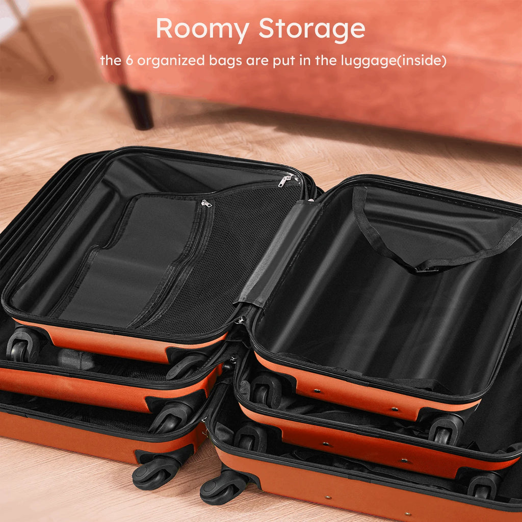 Ensemble de 9 pièces comprenant 3 valises rigides de 20, 24 et 28 pouces, 6 sacs de rangement et valises de voyage à roulettes, rose