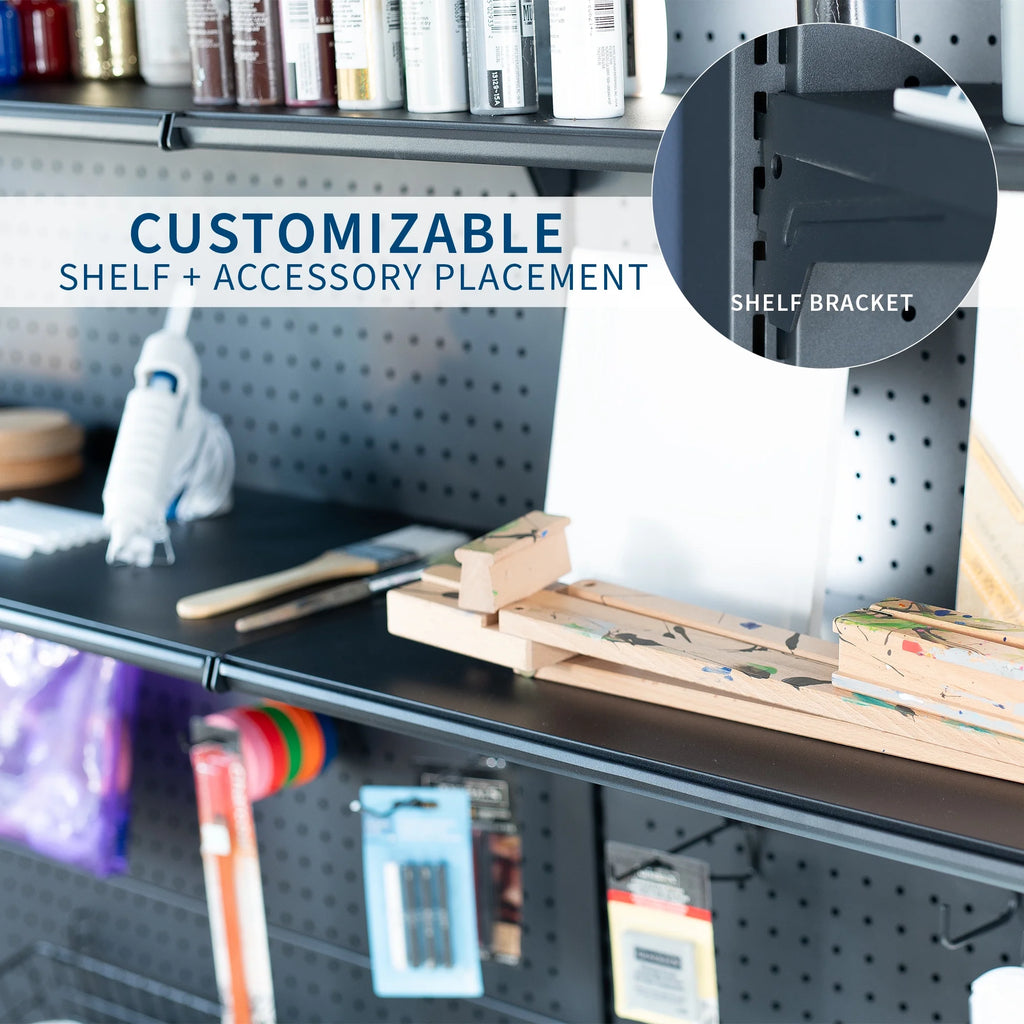 Système de panneau perforé modulaire autoportant noir VIVO avec rangement sur 3 niveaux