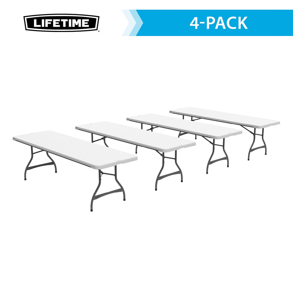 Lifetime (4) tables rectangulaires empilables de 8 pieds et (32) chaises, ensemble intérieur/extérieur de qualité commerciale, granit blanc (80410)