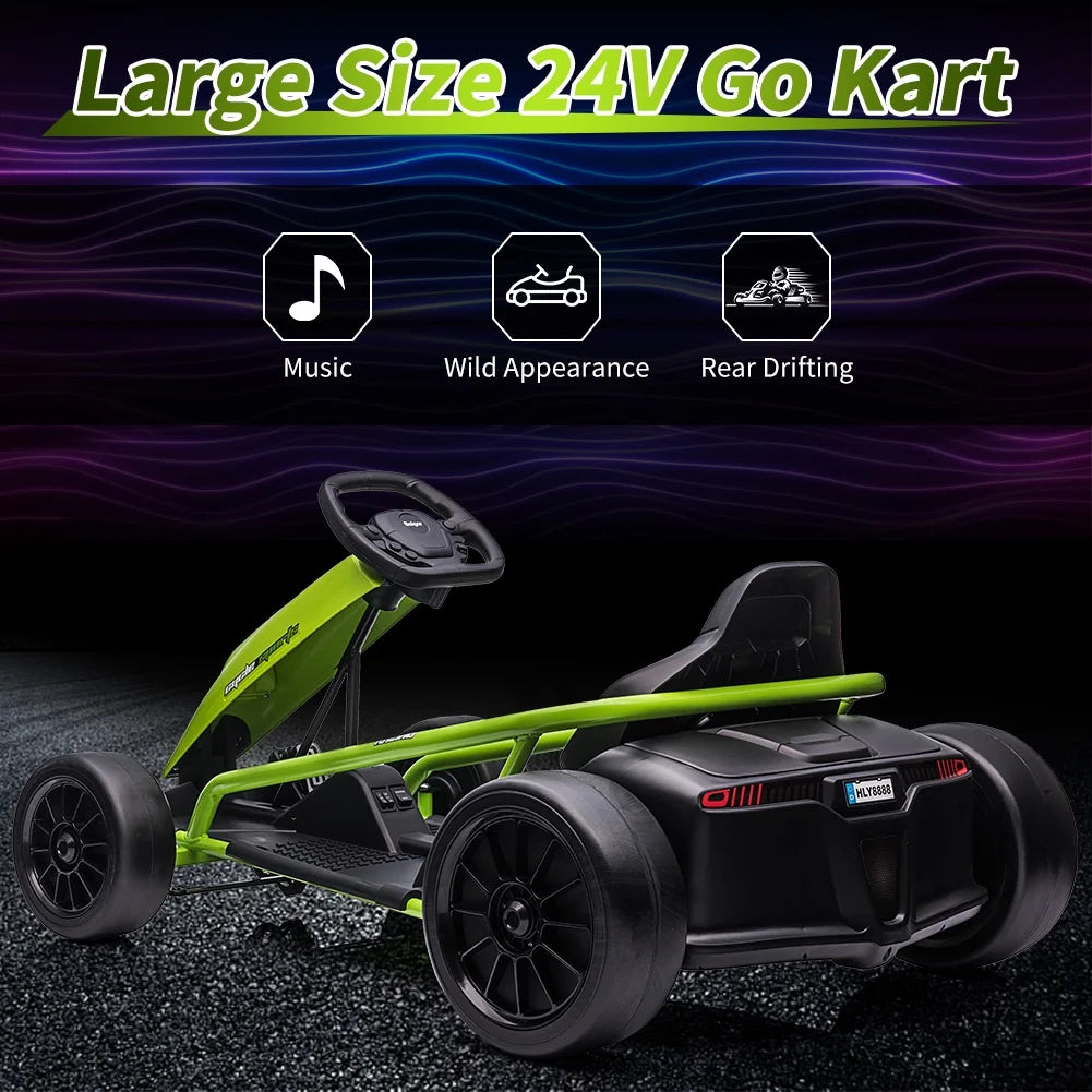 Kojooin Karting pour enfants, Batterie 24V Moteurs 300WX2 Karting à pédales à pied, Voiture de dérapage haute vitesse 8MPH avec fonction de démarrage progressif, Rouge rose