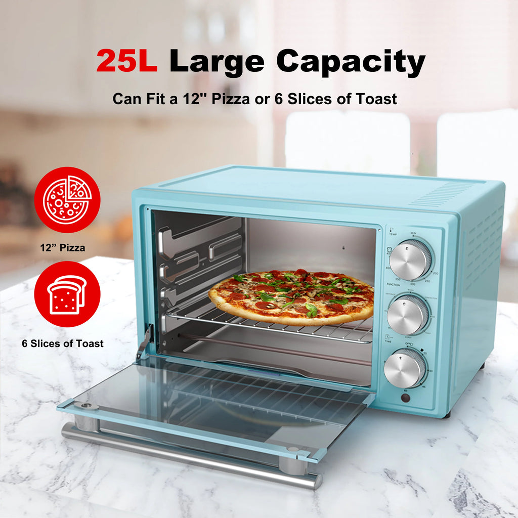 Four grille-pain rétro Galanz, convection naturelle, voyant lumineux, 8 programmes de cuisson, 1 500 W, 120 V, capacité de 0,9 pi³, bleu