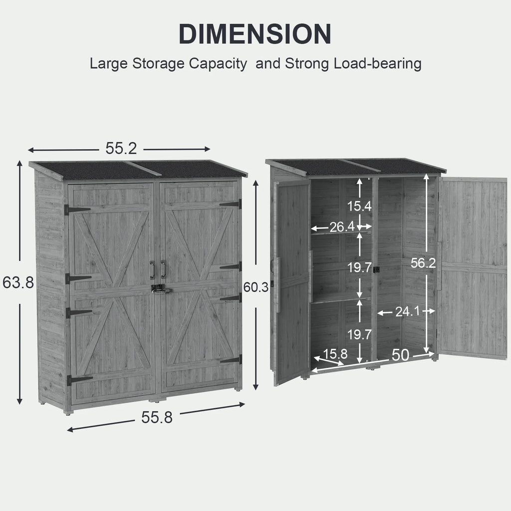 Abri de rangement extérieur large Aiho 55 avec portes doubles verrouillables - Abri de jardin résistant aux intempéries pour terrasse, jardin et pelouse, gris