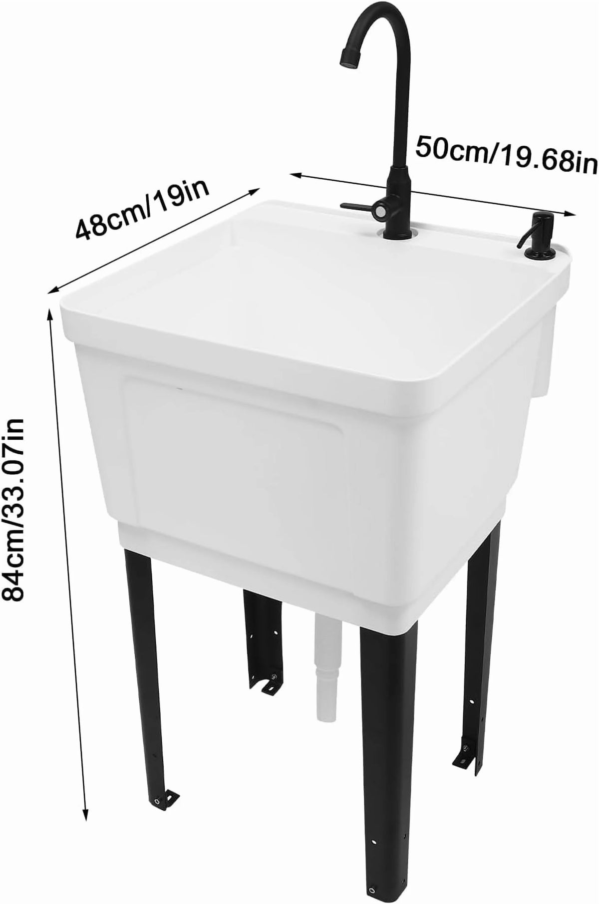Évier utilitaire sur pied, cuve de buanderie extra-profonde, évier utilitaire en plastique sur pied pour sous-sol, buanderie, garage ou atelier (Blanc)