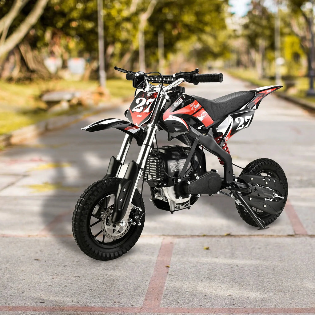 Mini moto tout-terrain à essence 4 temps 40 cc Pocket Pit Bike avec freins pour enfants et adolescents, noire