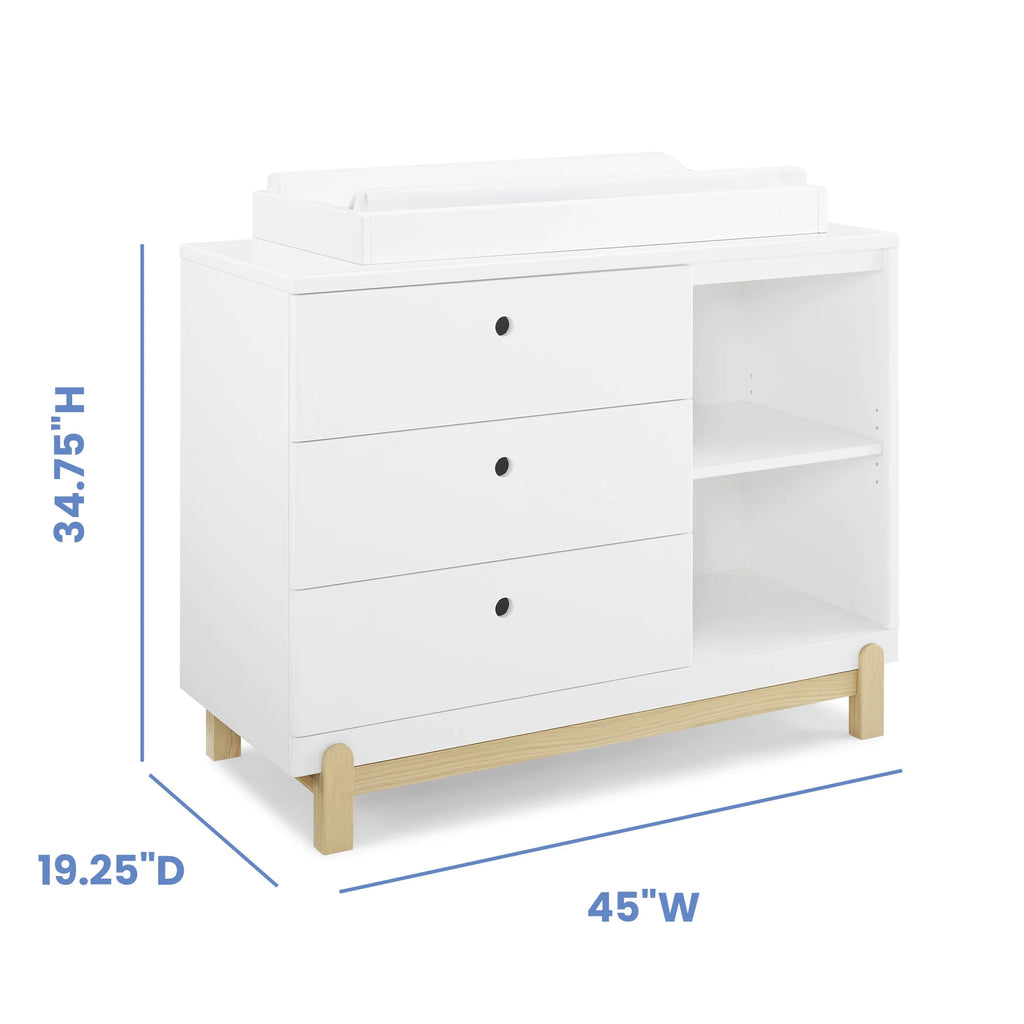 Commode Delta Children Poppy à 3 tiroirs avec casiers et tiroirs emboîtables, Blanc Bianca/Naturel