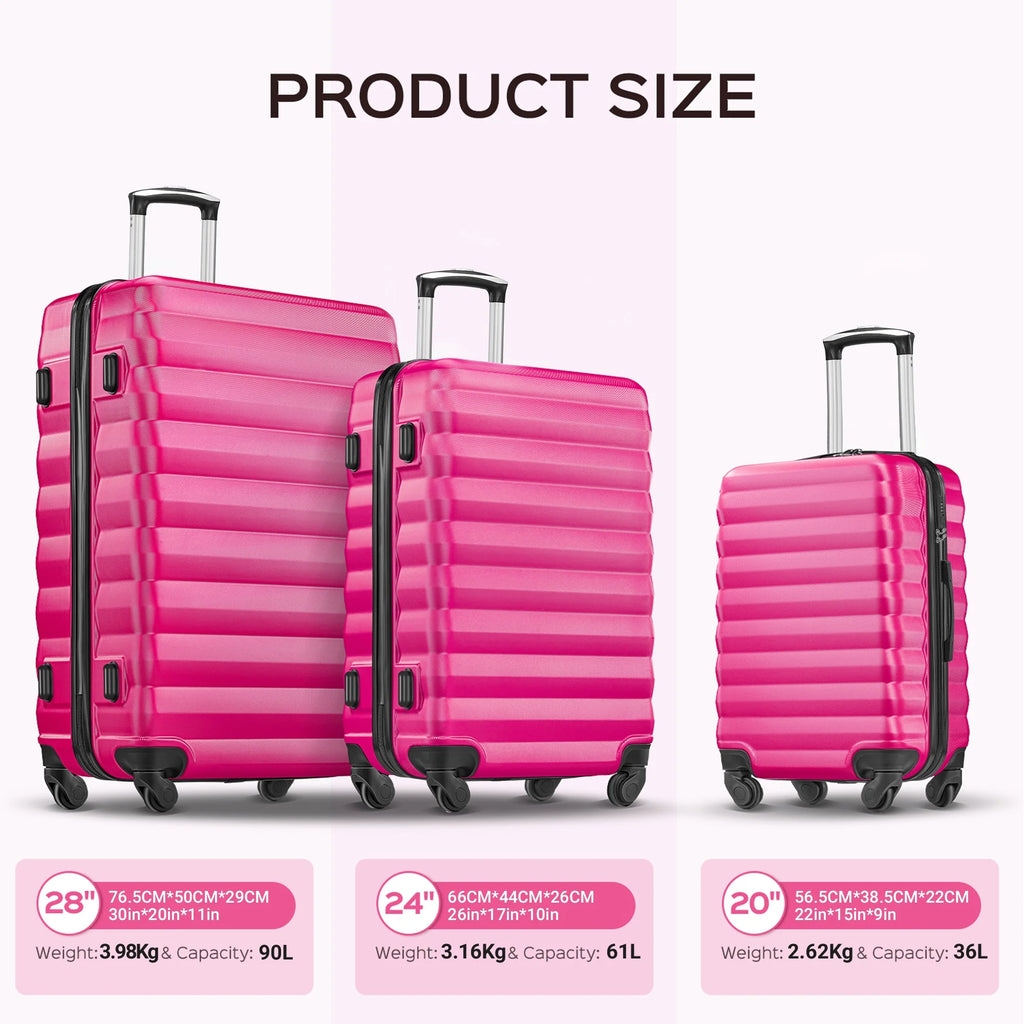 Ensemble de 9 pièces comprenant 3 valises rigides de 20, 24 et 28 pouces, 6 sacs de rangement et valises de voyage à roulettes, rose