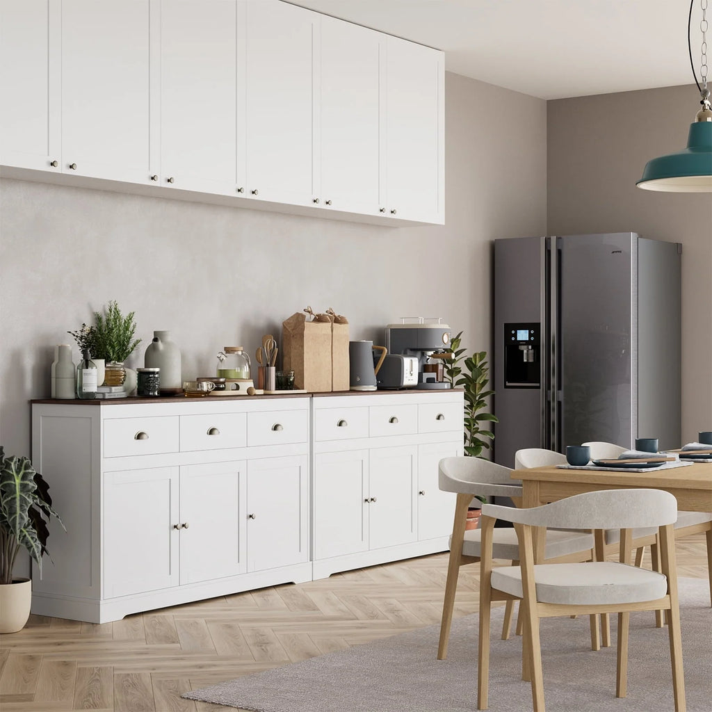 Homfa Buffet avec 3 Tiroirs & 3 Portes, Meuble Buffet de 135,9 cm de Large pour Salle à Manger, Blanc