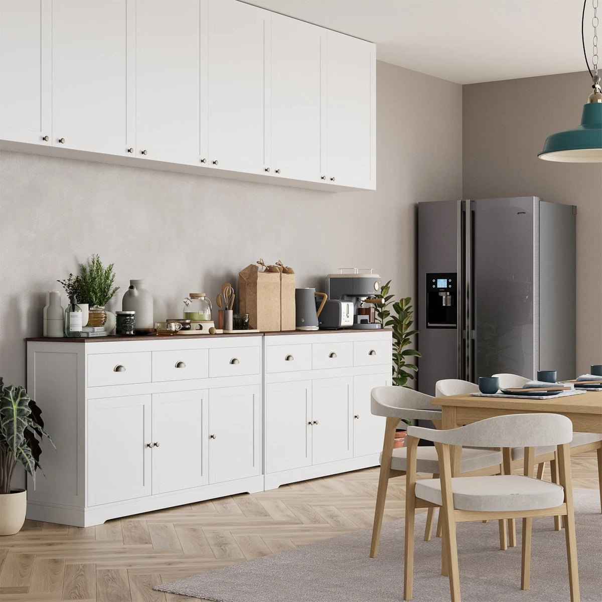 Homfa Buffet avec 3 Tiroirs & 3 Portes, Meuble Buffet de 135,9 cm de Large pour Salle à Manger, Blanc