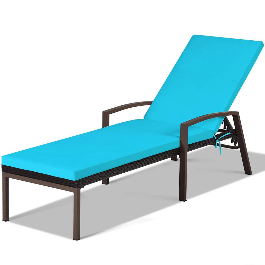 Costway Lot de 2 chaises longues de jardin en rotin, inclinables avec dossier réglable et coussinés, rouges