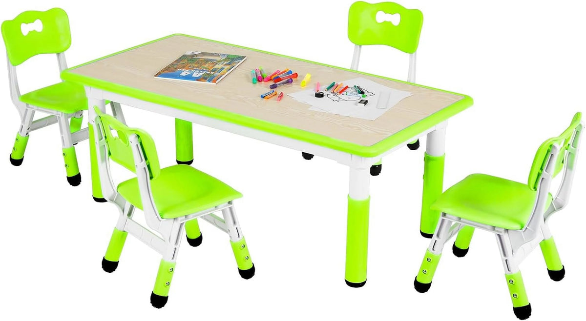 Ensemble table et 4 chaises pour enfants LAZY BUDDY, bureau réglable en hauteur pour tout-petits avec plateau graffiti, ensemble de table d’activités pour enfants pour crèche et maison