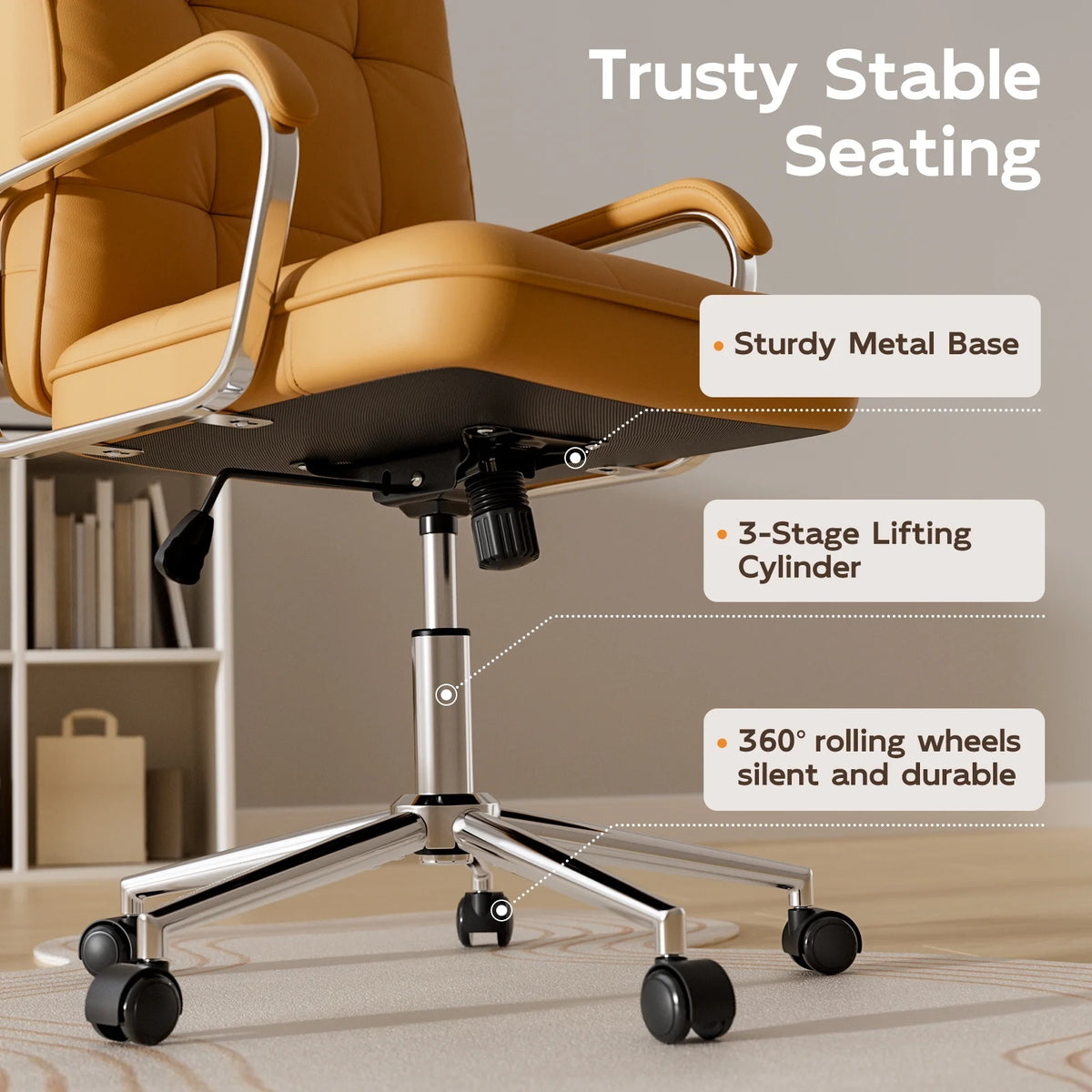 Chaise de bureau Solfway blanche, fauteuil de bureau pivotant en cuir avec roulettes et accoudoirs rembourrés, fauteuil de direction pour adultes