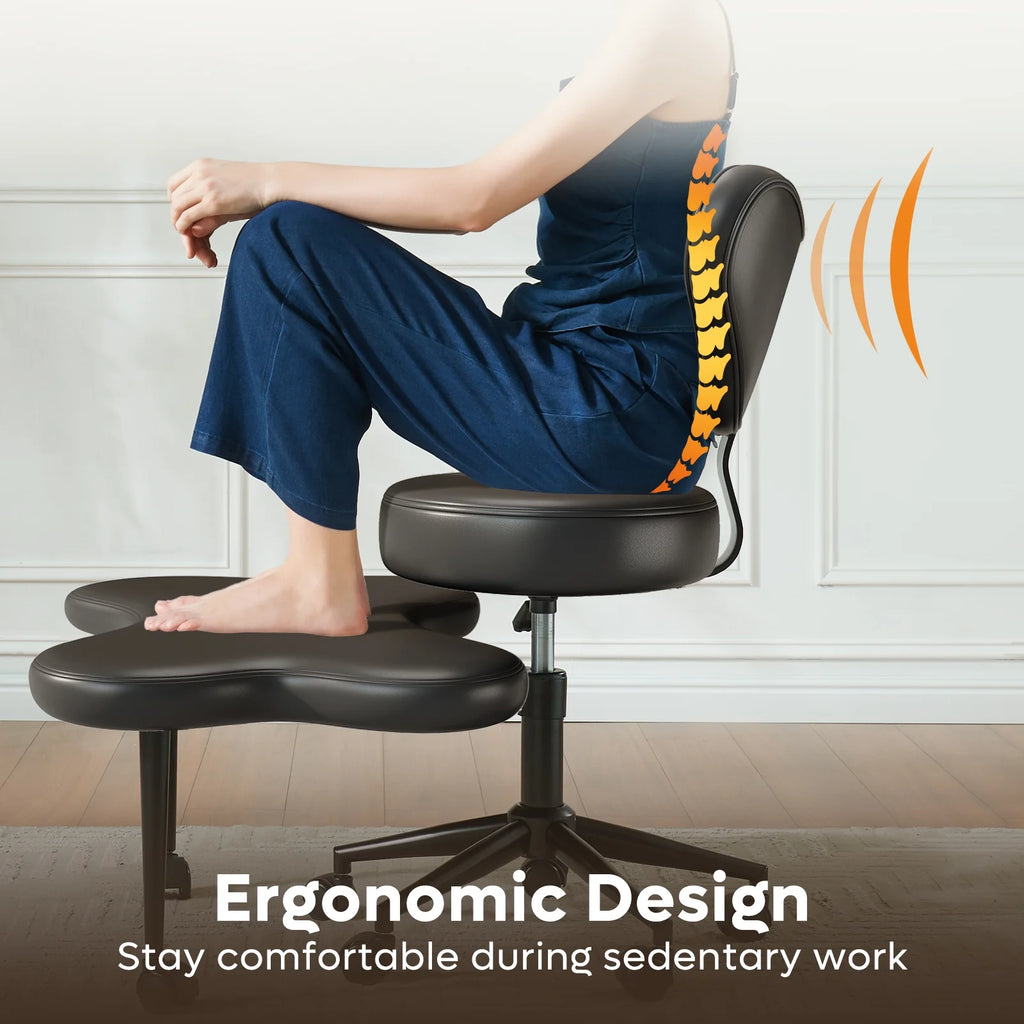 Chaise ergonomique pivotante pour position en tailleur Pinmoco, hauteur réglable et tissu bouclette, chaise de méditation et pour TDAH avec soutien dorsal, pour la maison et le bureau, blanc cassé